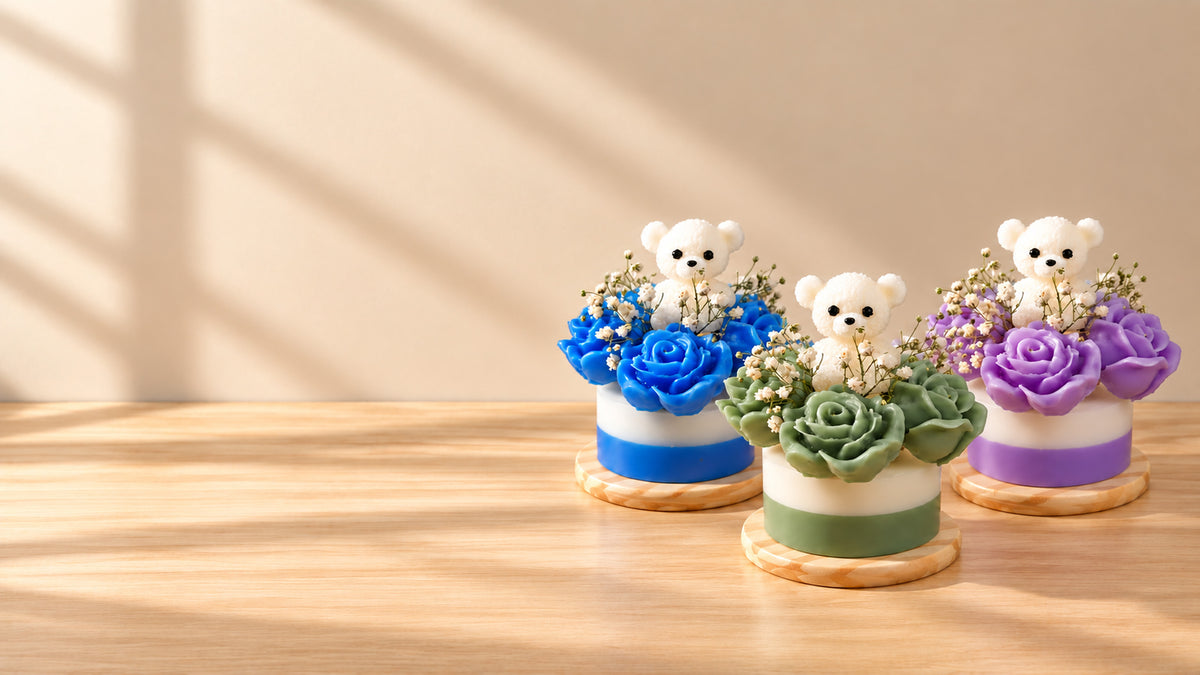 Decorative candles styled in a warm, sunlit interior